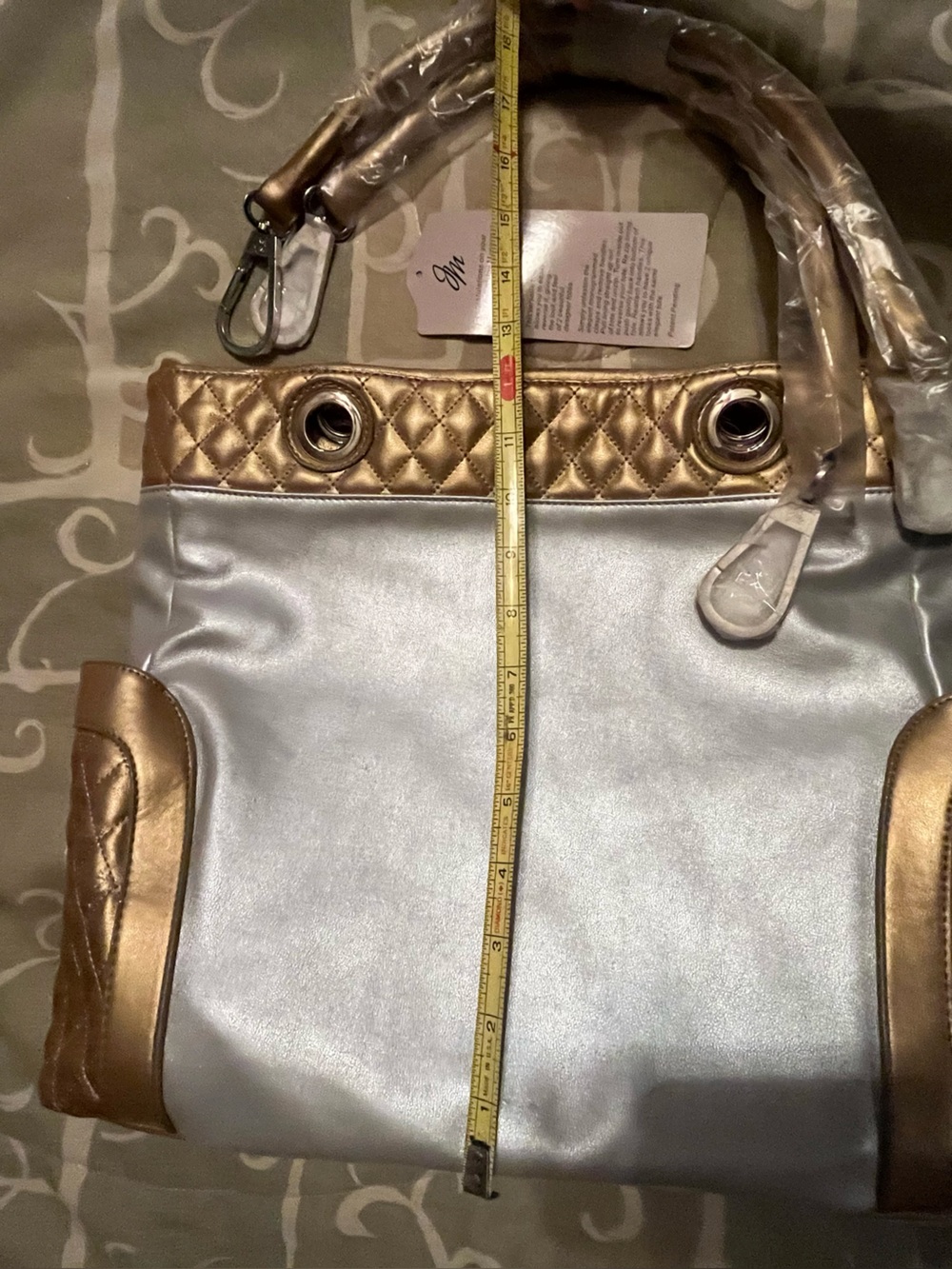 NWT Joy Mangano Reversible Tote Bag Quilted Gold Metallic Silver Colorblock